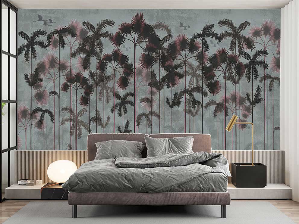 Karanlık Tropikal Palmiye Ağaçları Desenli Poster Duvar Kağıdı - Görsel 2
