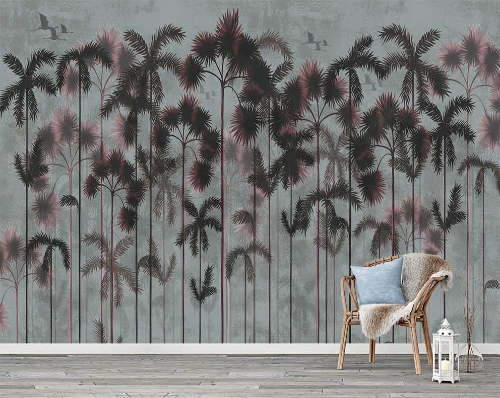 Karanlık Tropikal Palmiye Ağaçları Desenli Poster Duvar Kağıdı