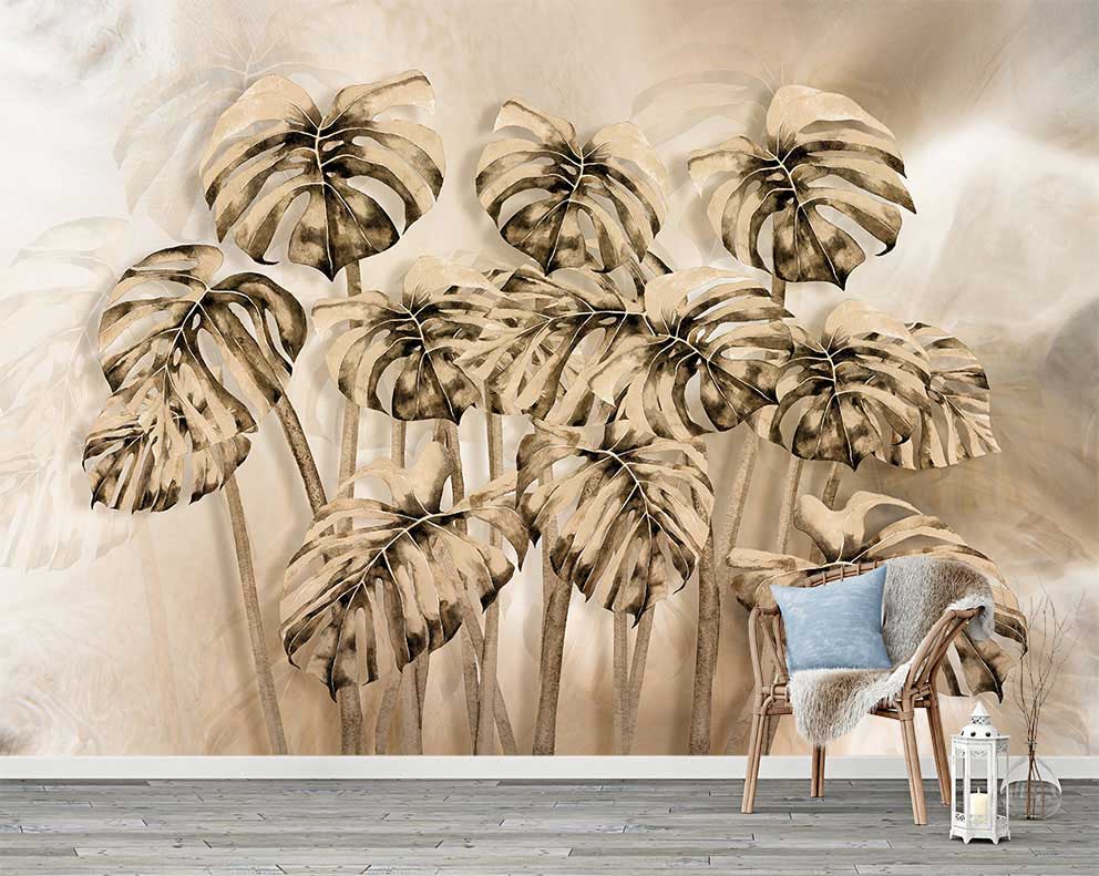 Monstera Yaprağı Desenli Tropikal Duvar Kağıdı