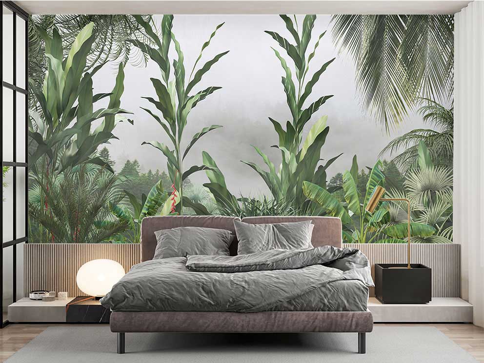 Yoğun Yeşillik ve Palmiye Desenli Tropikal Duvar Kağıdı - Görsel 2