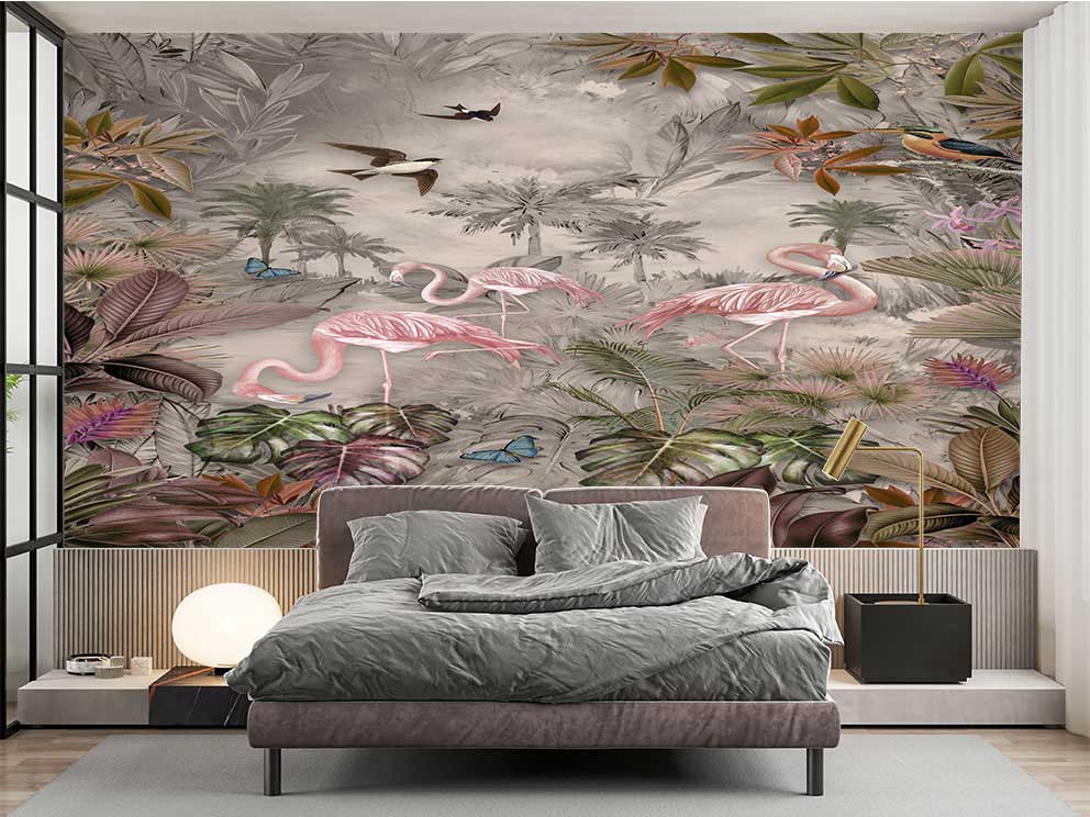 Tropikal Flamingo Desenli Duvar Kağıdı – Renkli Doğa Temalı Dekoratif Poster - Görsel 2