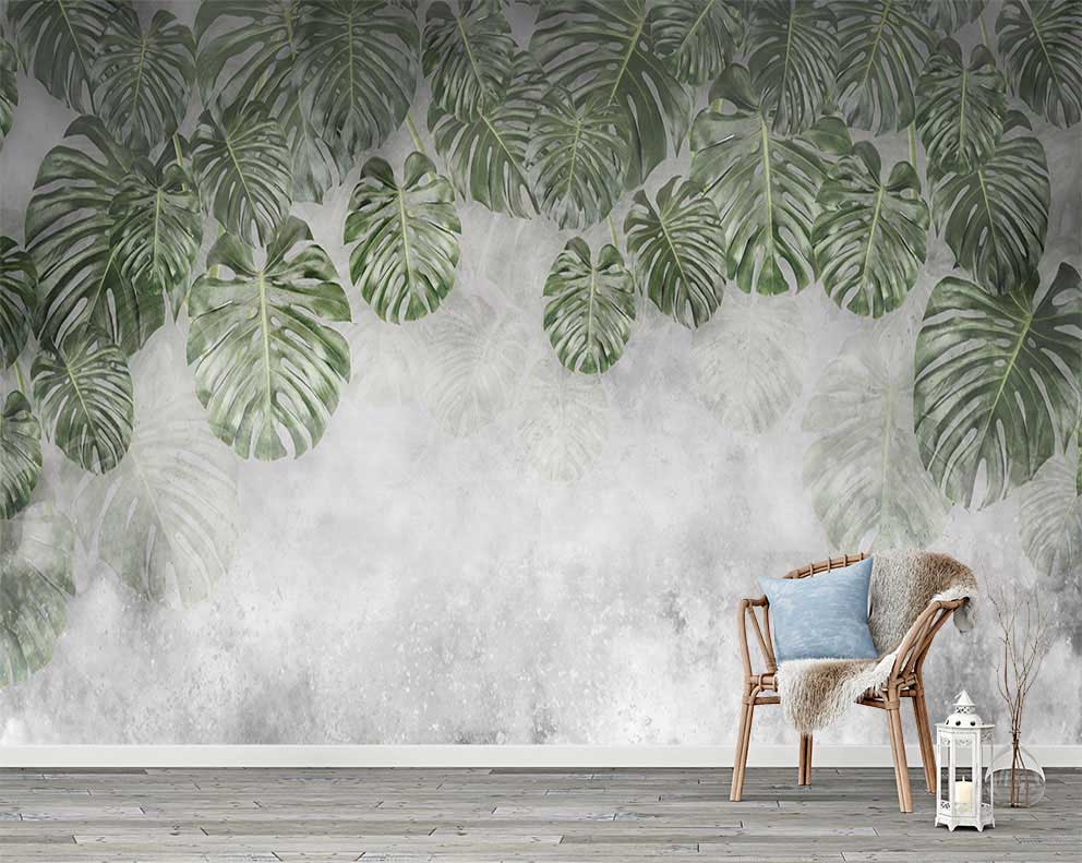 Monstera Yaprakları Temalı Duvar Kağıdı