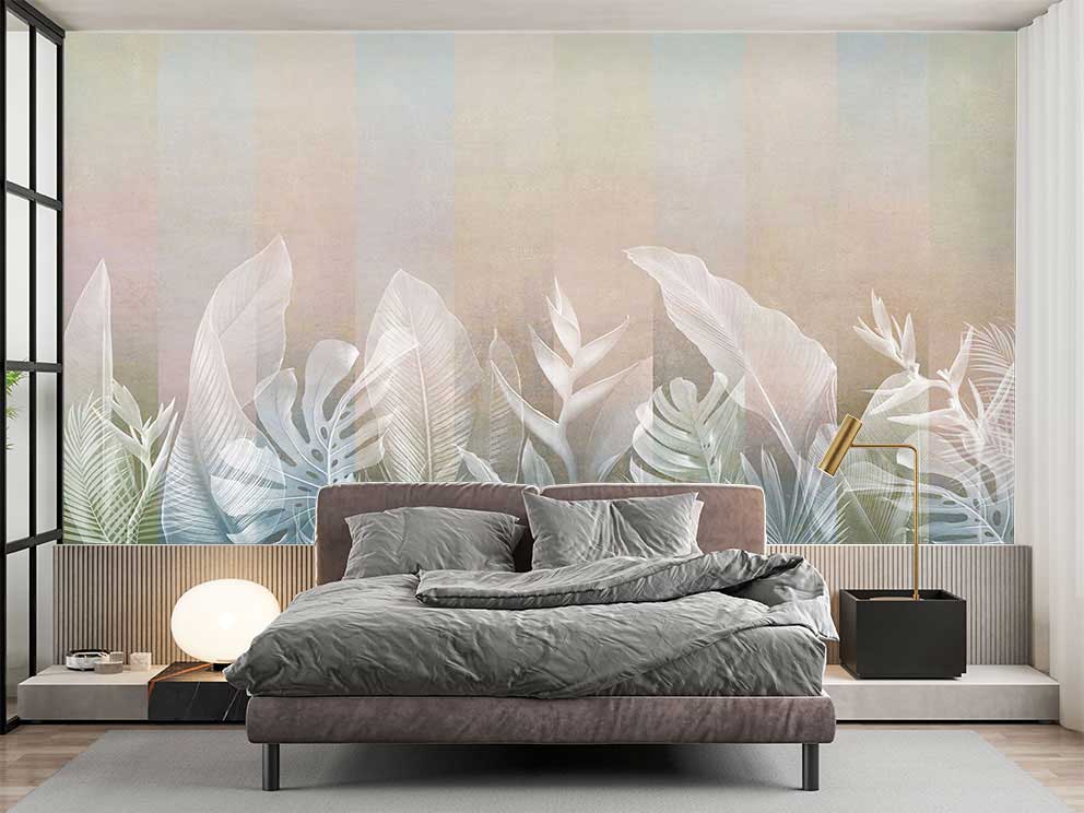 Pastel Tonlarda Yaprak Desenli Poster Duvar Kağıdı - Görsel 2