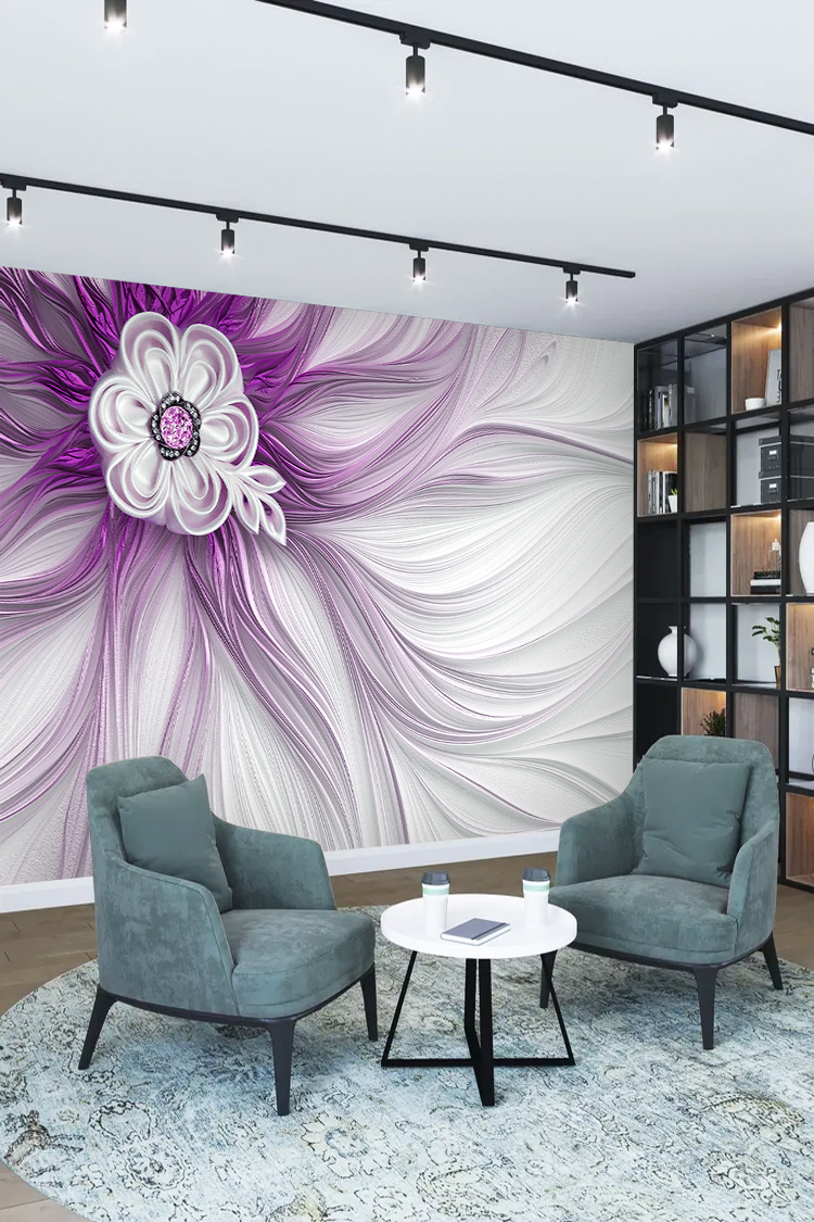 Modern Çiçek Desenli 3D Poster Duvar Kağıdı - Şık Dekorasyon