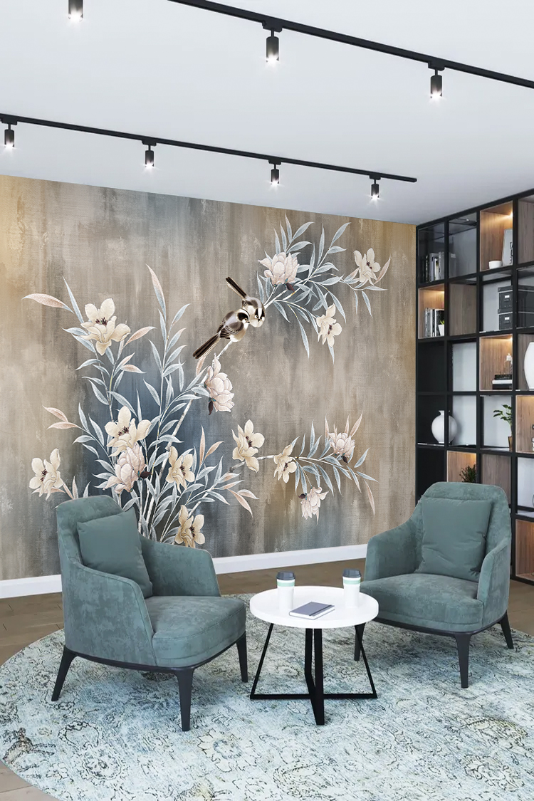 Modern Çiçek Desenli 3D Poster Duvar Kağıdı - Salon Dekorasyonu