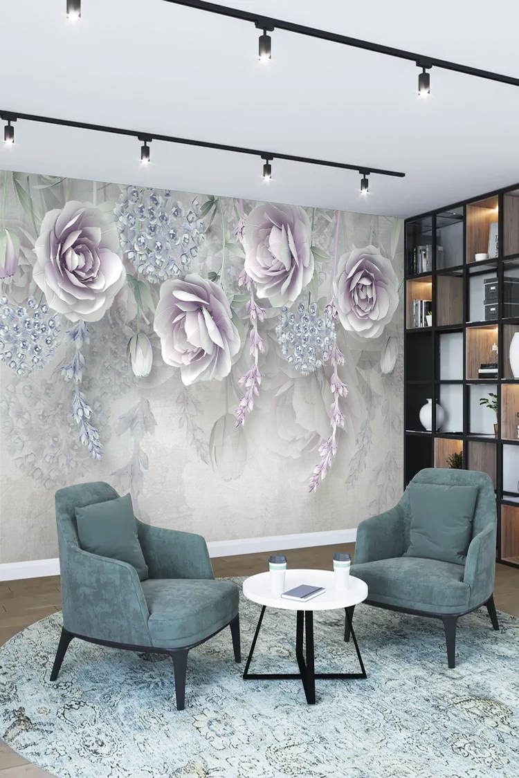 Modern Çiçek Desenli 3D Duvar Kağıdı - Şık Salon Dekorasyonu