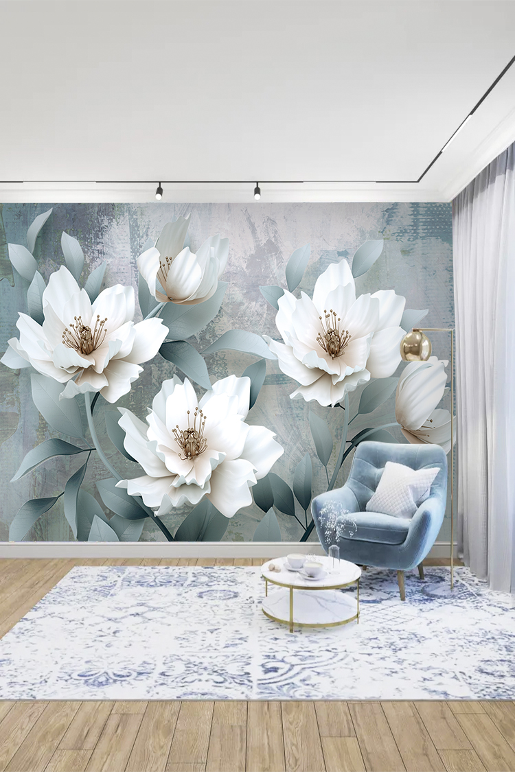 Modern Çiçek Desenli 3D Poster Duvar Kağıdı - Şık Dekorasyon - Görsel 2
