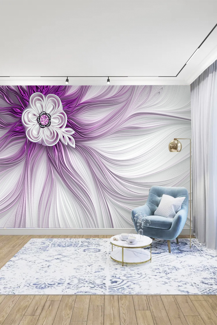 Modern Çiçek Desenli 3D Poster Duvar Kağıdı - Şık Dekorasyon - Görsel 2