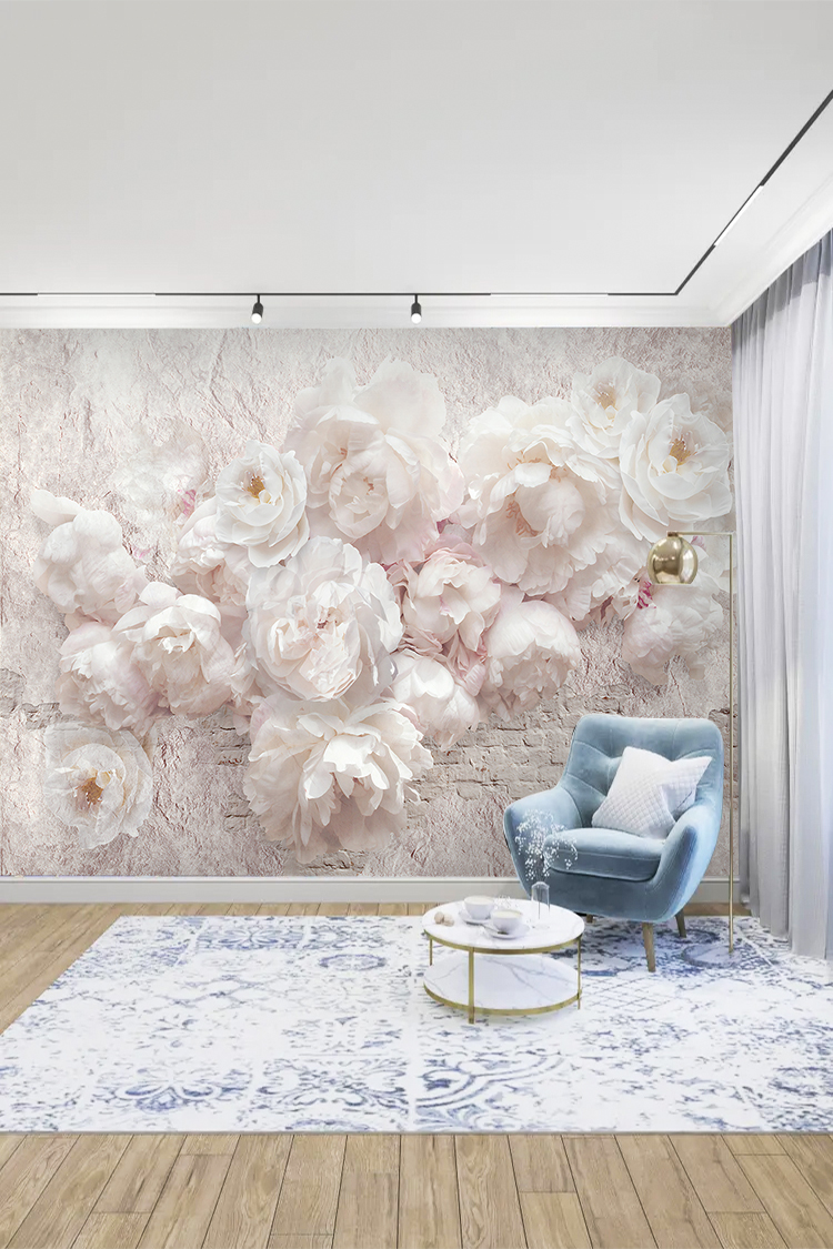 3D Beyaz Çiçek Desenli Duvar Kağıdı - Modern Oturma Odası Dekorasyonu - Görsel 2