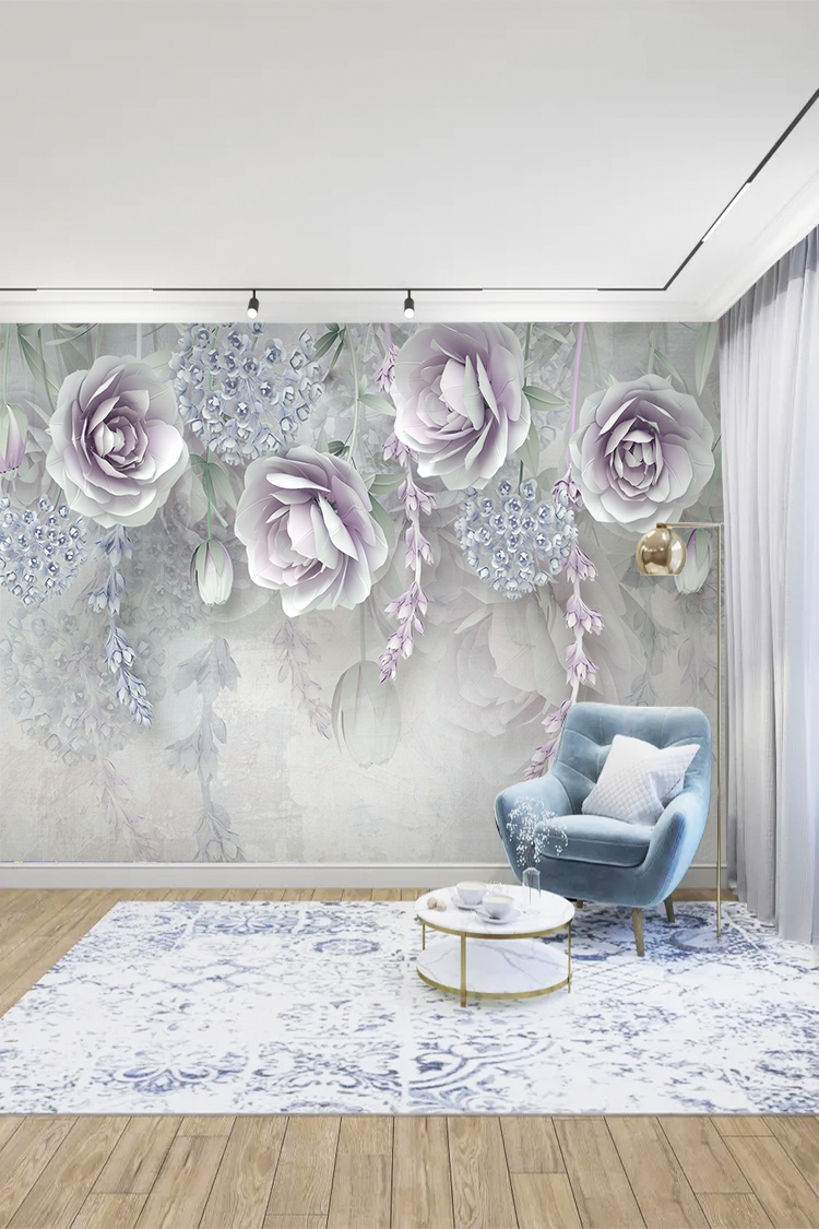 Modern Çiçek Desenli 3D Duvar Kağıdı - Şık Salon Dekorasyonu - Görsel 2