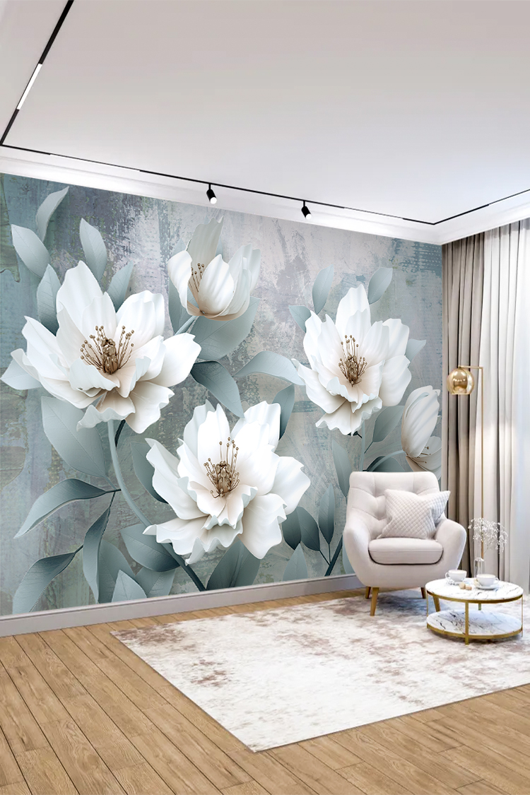 Modern Çiçek Desenli 3D Poster Duvar Kağıdı - Şık Dekorasyon - Görsel 3