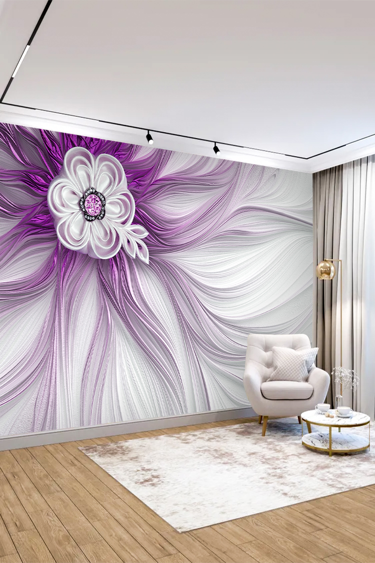 Modern Çiçek Desenli 3D Poster Duvar Kağıdı - Şık Dekorasyon - Görsel 3