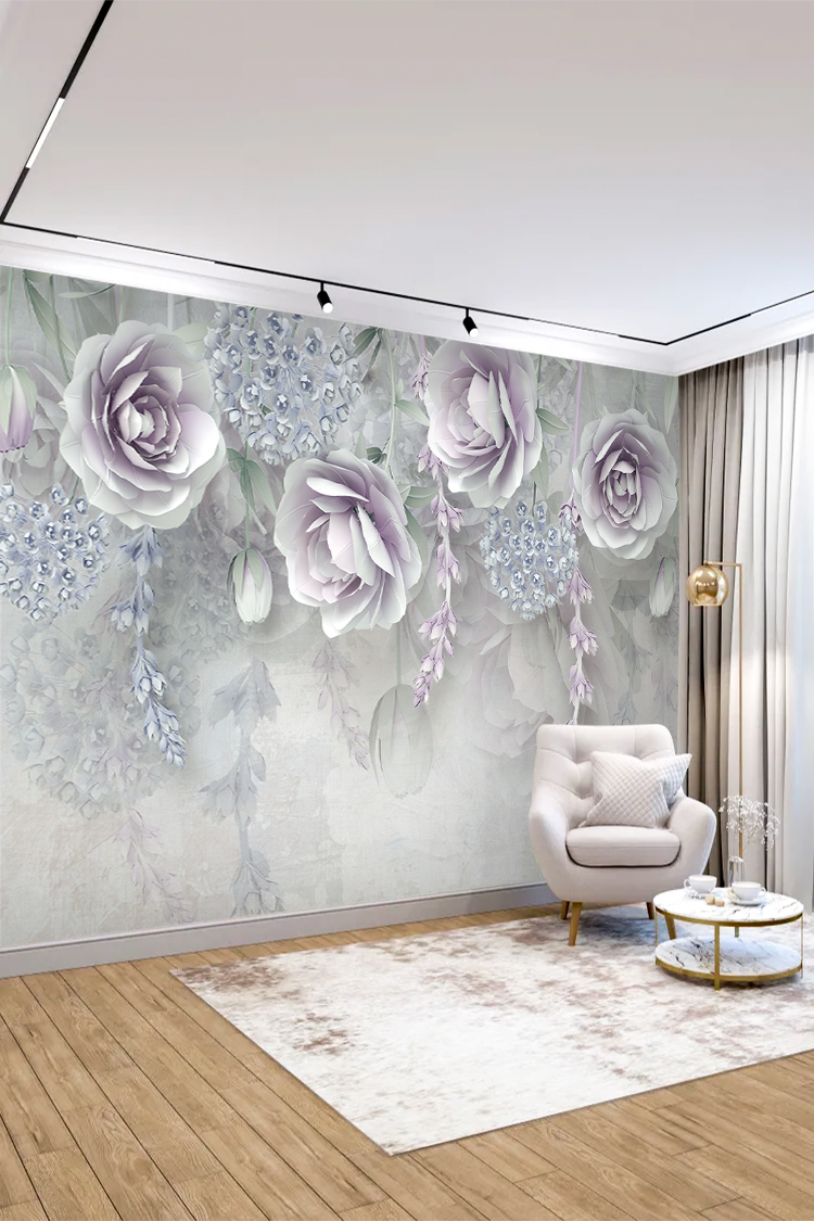Modern Çiçek Desenli 3D Duvar Kağıdı - Şık Salon Dekorasyonu - Görsel 3