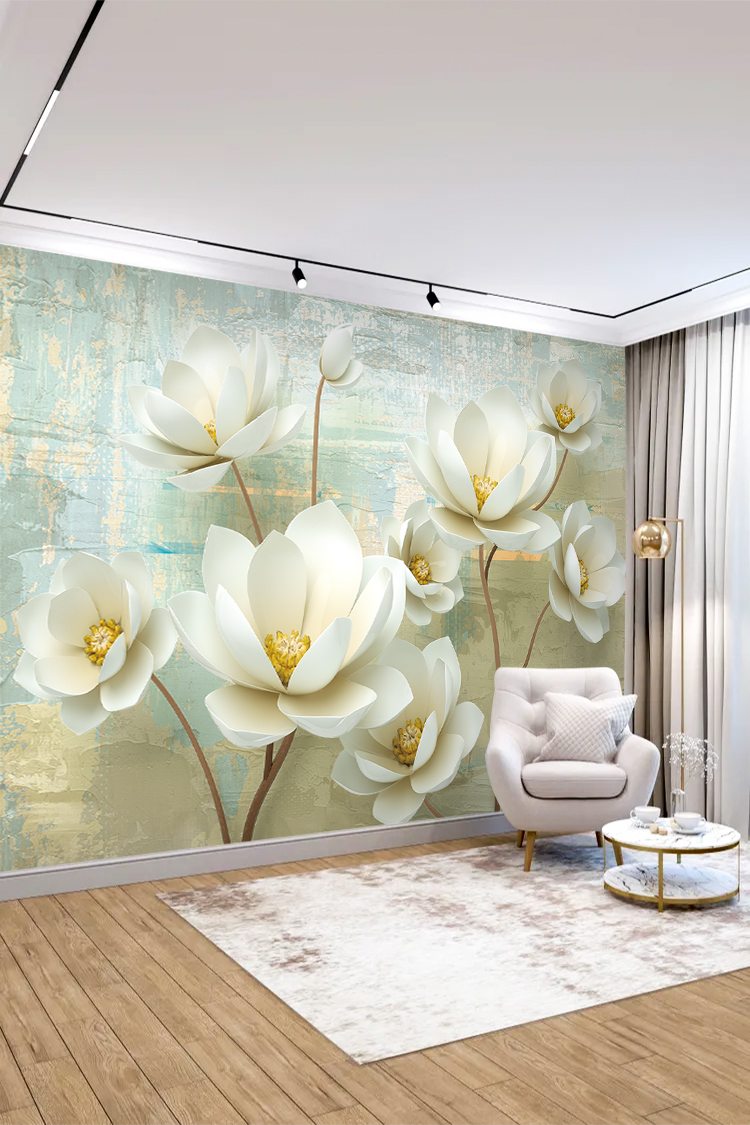3D Çiçek Desenli Duvar Kağıdı - Modern Salon Dekorasyonu İçin - Görsel 3