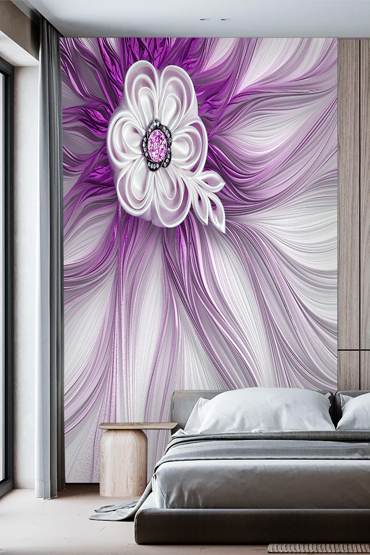 Modern Çiçek Desenli 3D Poster Duvar Kağıdı - Şık Dekorasyon - Görsel 4