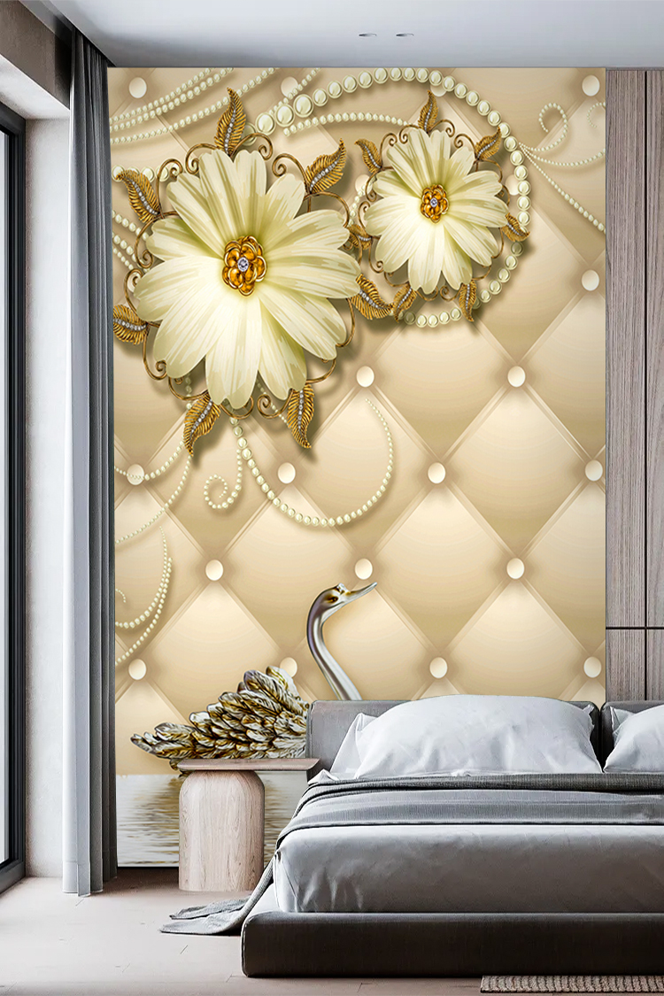 3D Beyaz Çiçek ve Kelebek Desenli Duvar Posteri - Şık ve Modern - Görsel 4