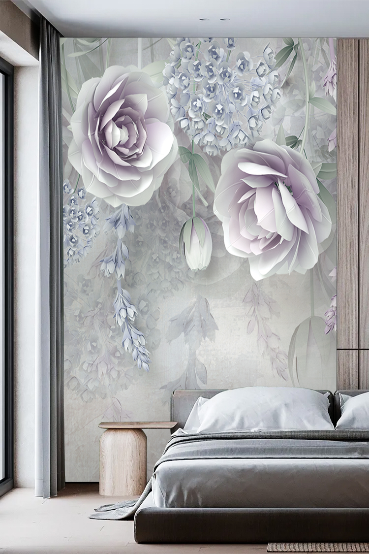 Modern Çiçek Desenli 3D Duvar Kağıdı - Şık Salon Dekorasyonu - Görsel 4