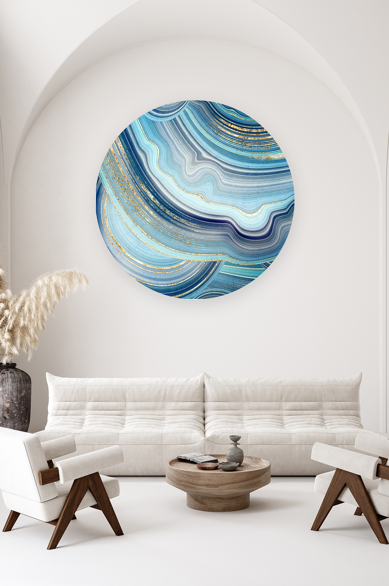 Yuvarlak Mavi ve Altın Desenli Duvar Kağıdı - Modern ve Şık Tasarım - Görsel 2