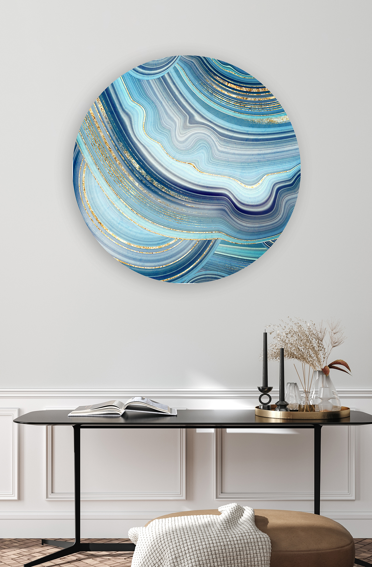 Yuvarlak Mavi ve Altın Desenli Duvar Kağıdı - Modern ve Şık Tasarım - Görsel 4