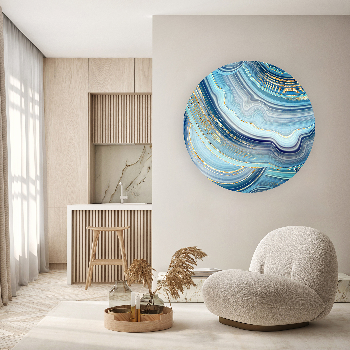 Yuvarlak Mavi ve Altın Desenli Duvar Kağıdı - Modern ve Şık Tasarım - Görsel 5