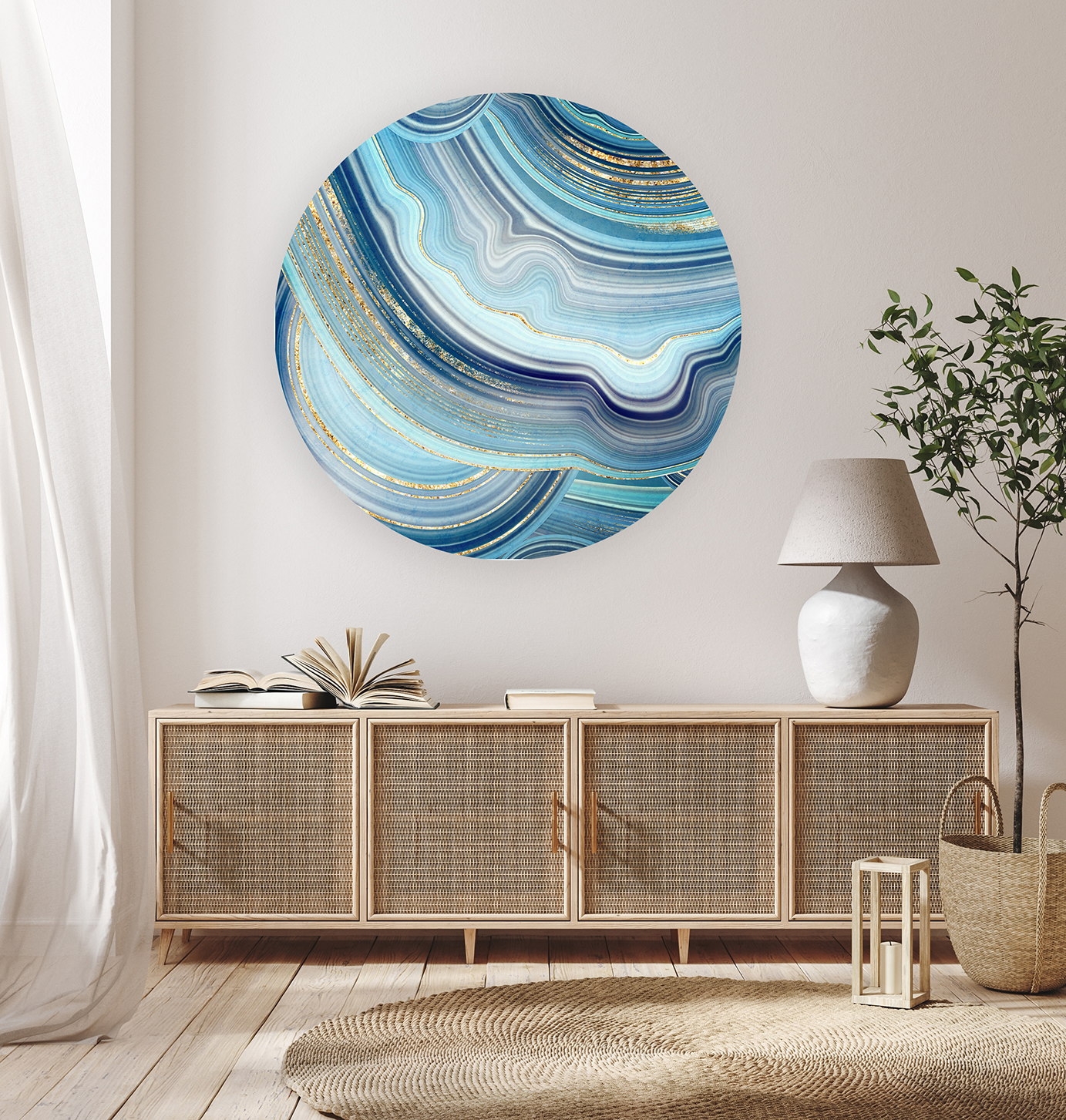 Yuvarlak Mavi ve Altın Desenli Duvar Kağıdı - Modern ve Şık Tasarım - Görsel 7