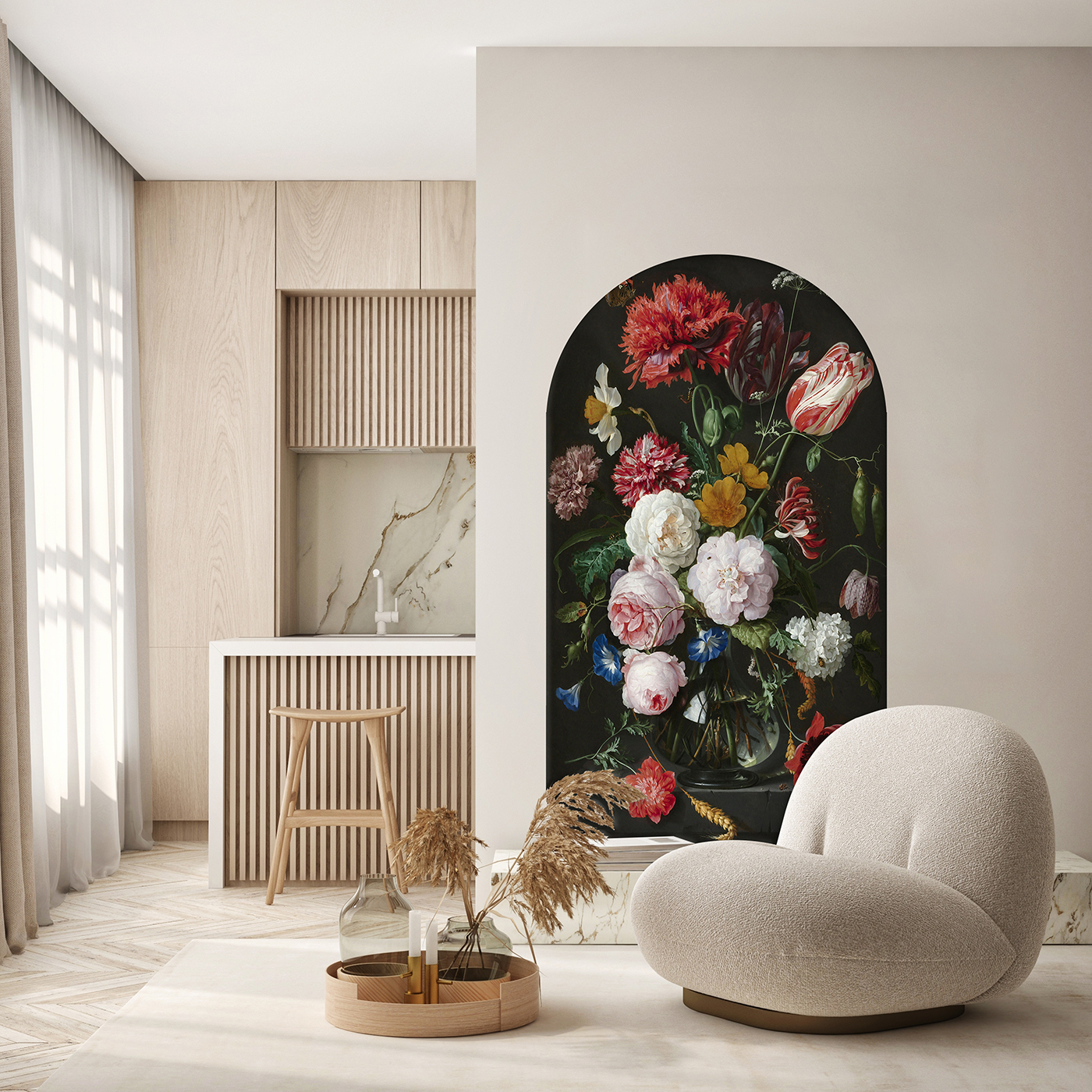 Çiçek Desenli Soyut Duvar Kağıdı - Şık ve Modern - Görsel 3