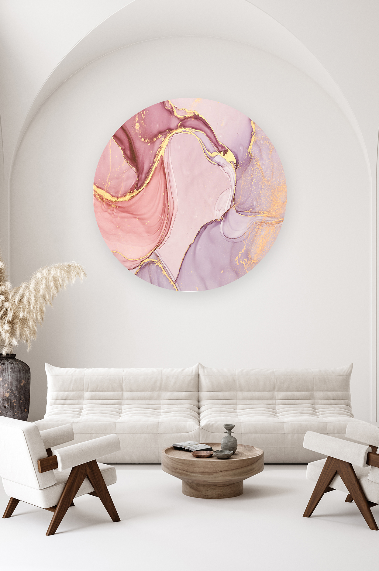 Yuvarlak Mermer Desenli Duvar Kağıdı - Altın ve Pembe Detaylarla Modern Tasarım - Görsel 2