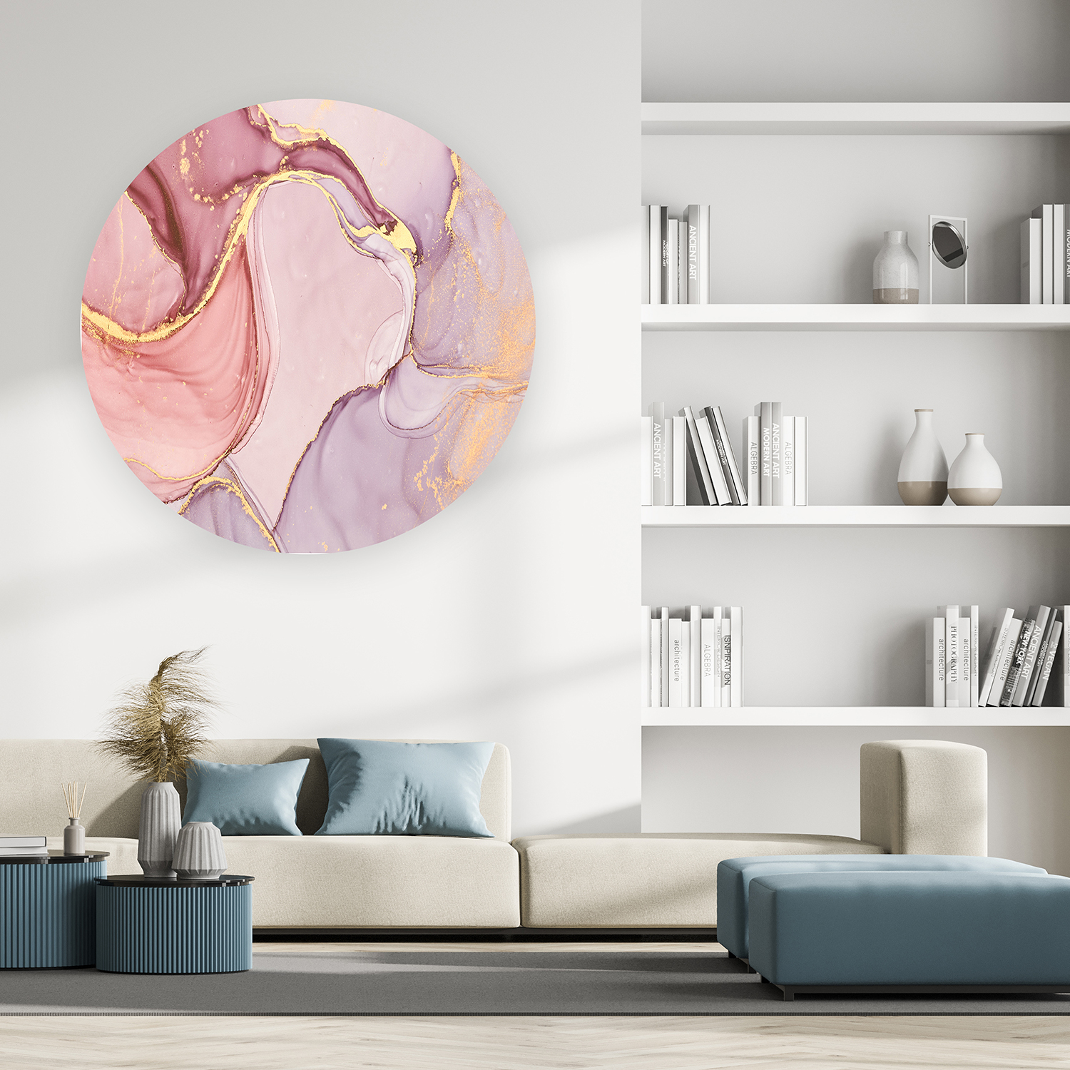 Yuvarlak Mermer Desenli Duvar Kağıdı - Altın ve Pembe Detaylarla Modern Tasarım - Görsel 3