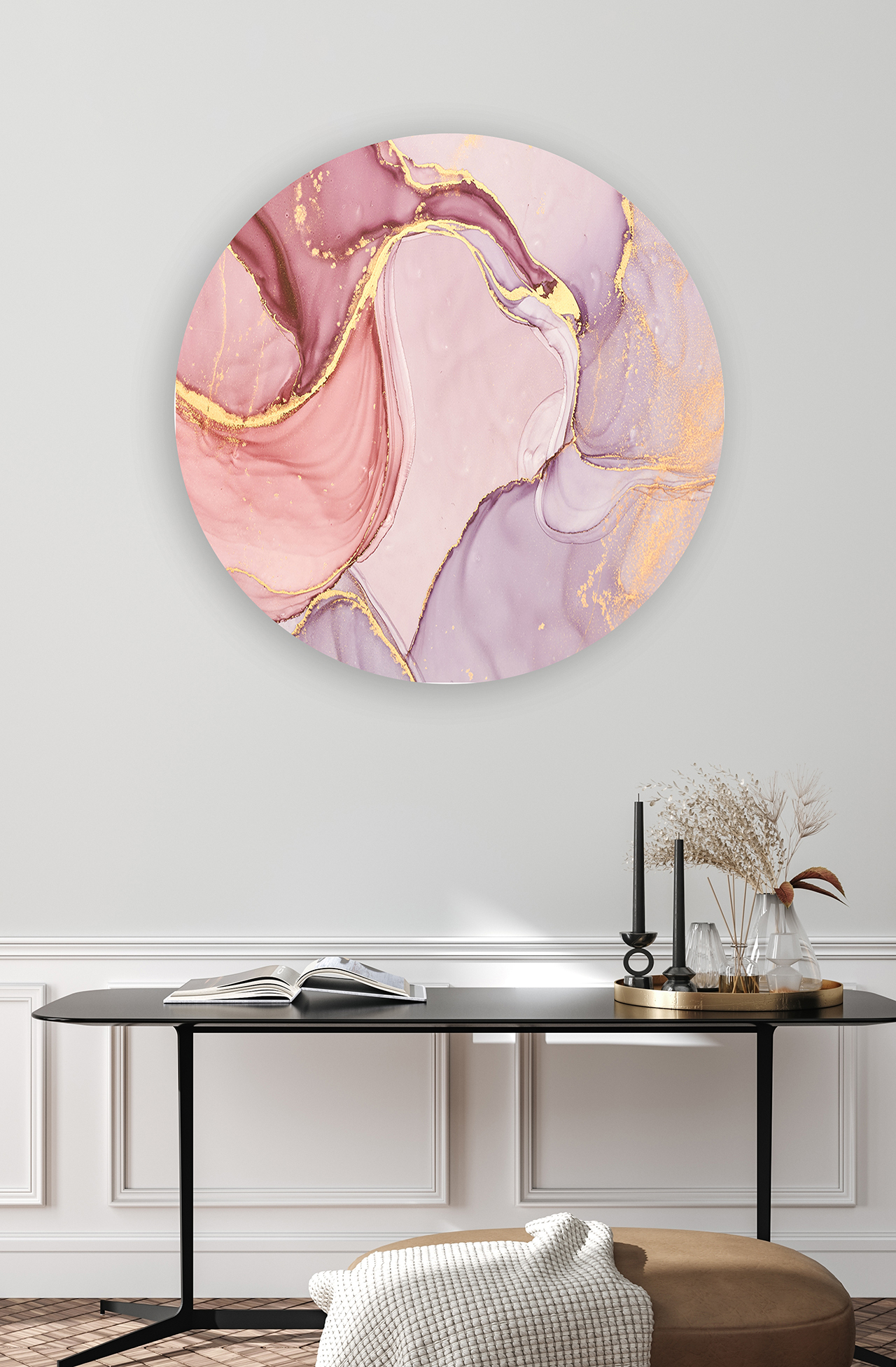 Yuvarlak Mermer Desenli Duvar Kağıdı - Altın ve Pembe Detaylarla Modern Tasarım - Görsel 4