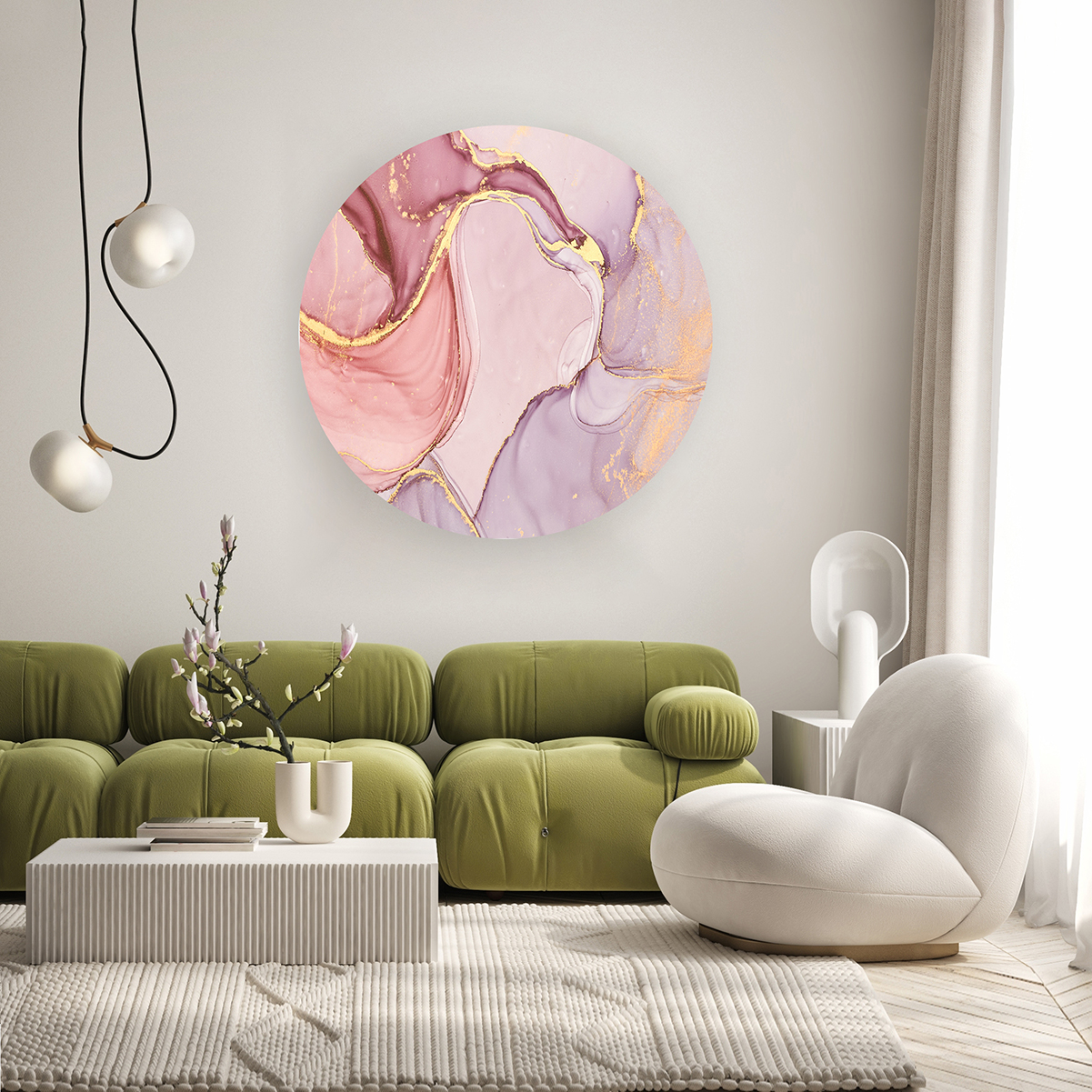 Yuvarlak Mermer Desenli Duvar Kağıdı - Altın ve Pembe Detaylarla Modern Tasarım - Görsel 6