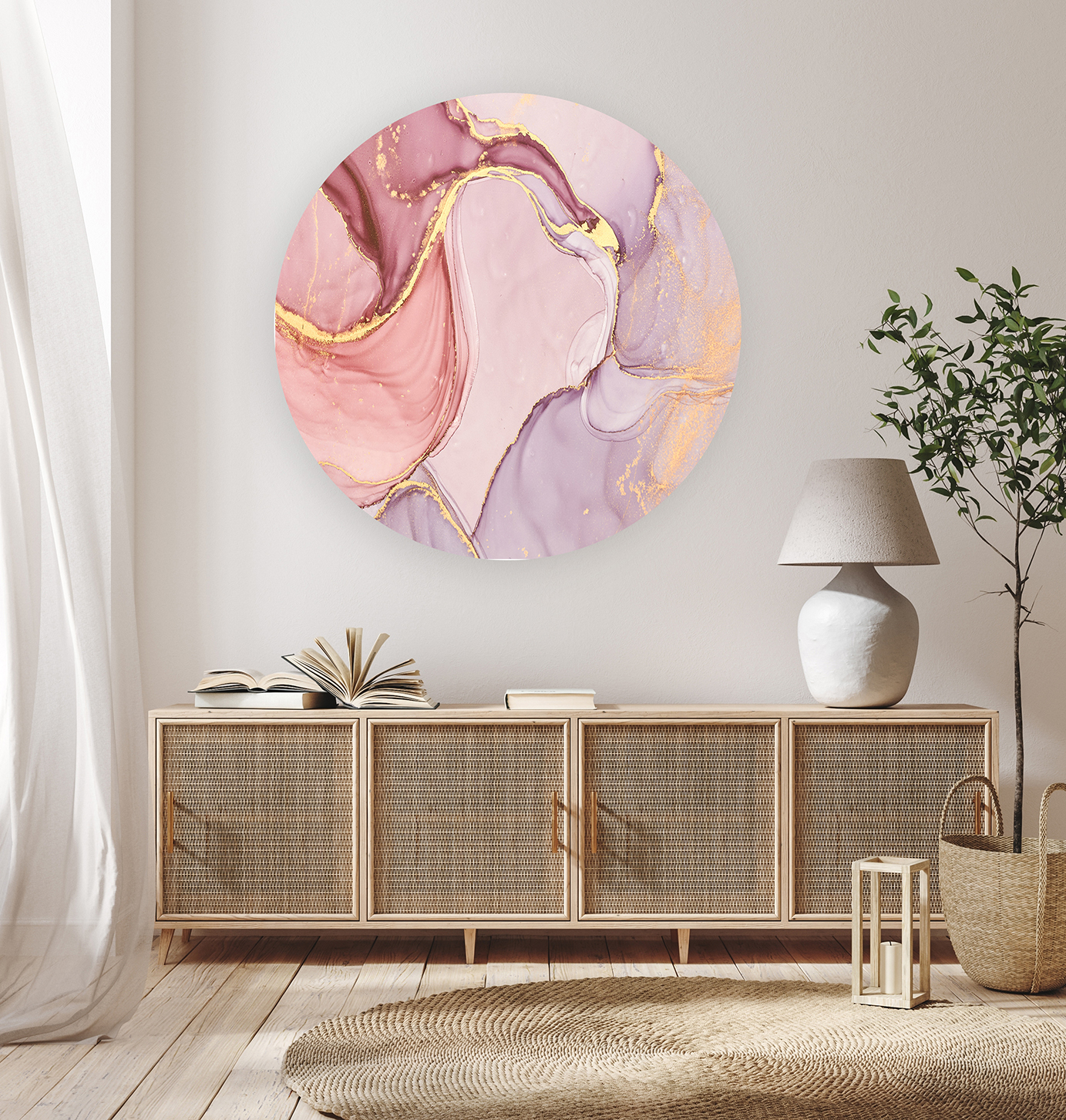 Yuvarlak Mermer Desenli Duvar Kağıdı - Altın ve Pembe Detaylarla Modern Tasarım - Görsel 7