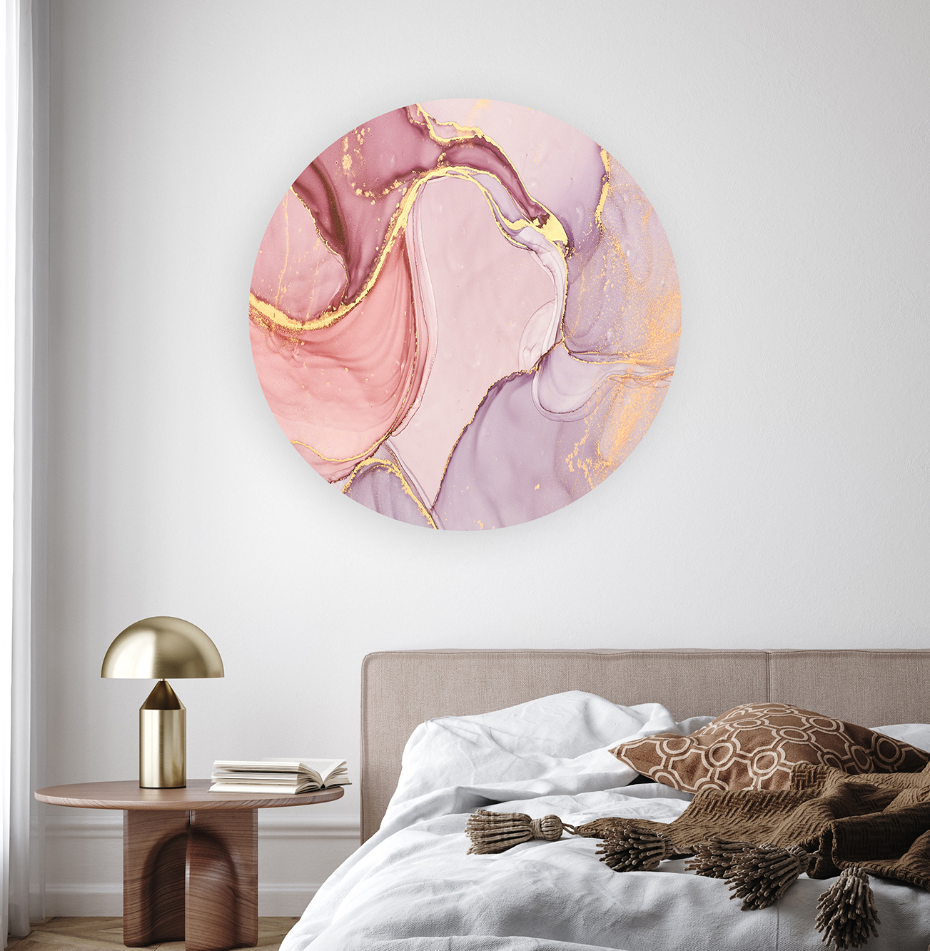 Yuvarlak Mermer Desenli Duvar Kağıdı - Altın ve Pembe Detaylarla Modern Tasarım - Görsel 8