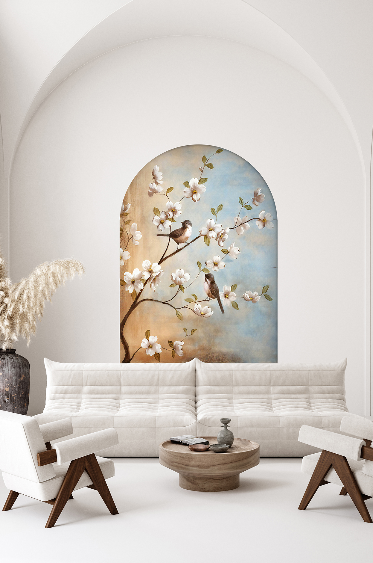 Çiçekli Kuş Desenli Soyut Duvar Kağıdı - Görsel 2