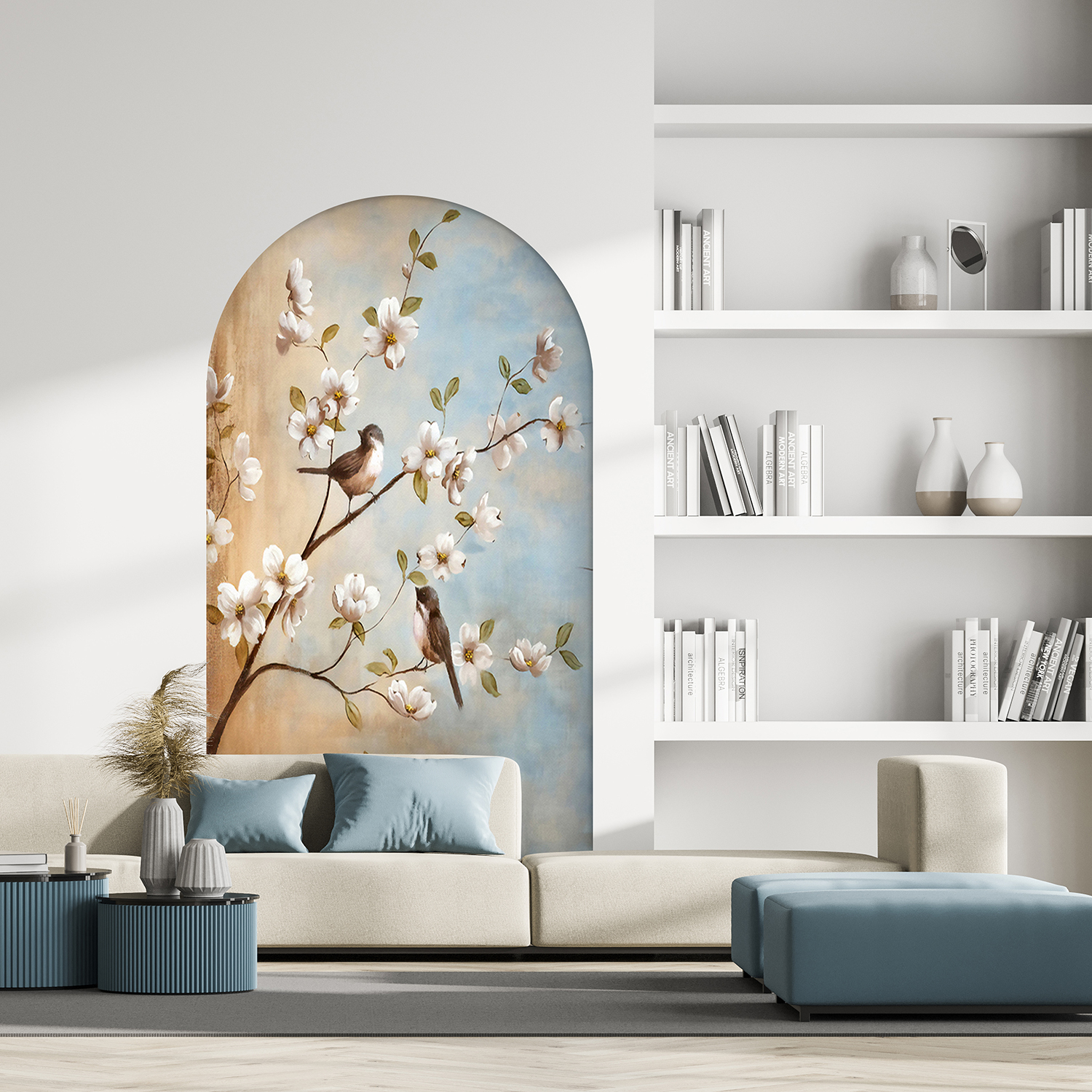 Çiçekli Kuş Desenli Soyut Duvar Kağıdı - Görsel 7