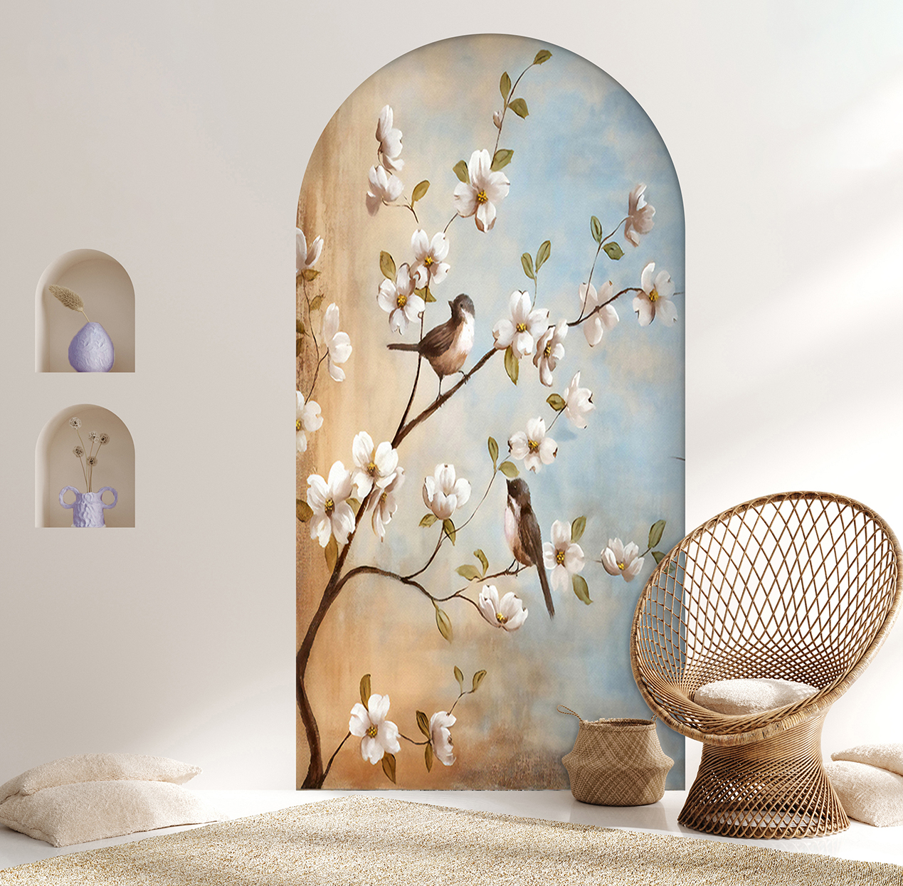 Çiçekli Kuş Desenli Soyut Duvar Kağıdı - Görsel 6