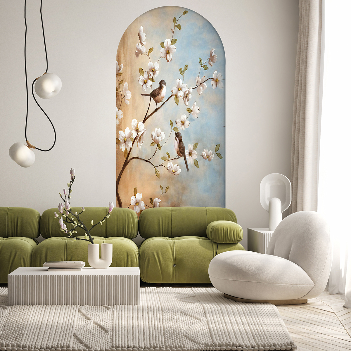 Çiçekli Kuş Desenli Soyut Duvar Kağıdı - Görsel 4