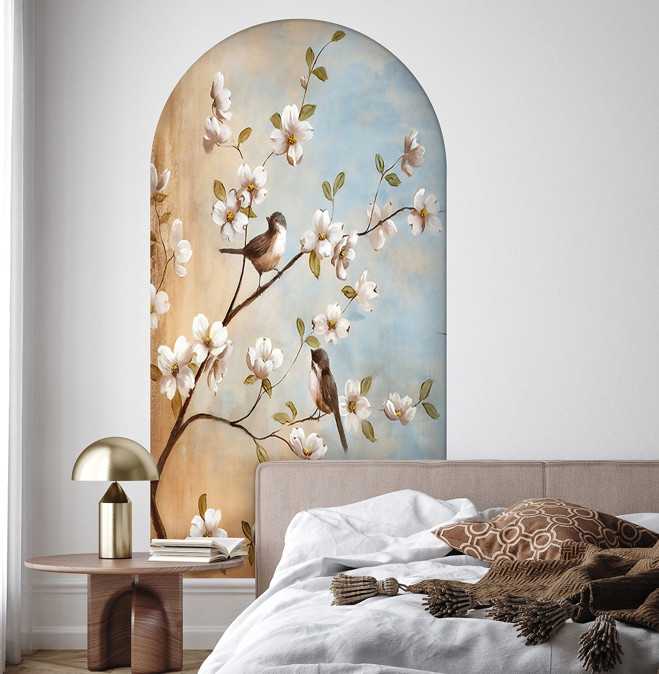 Çiçekli Kuş Desenli Soyut Duvar Kağıdı - Görsel 5