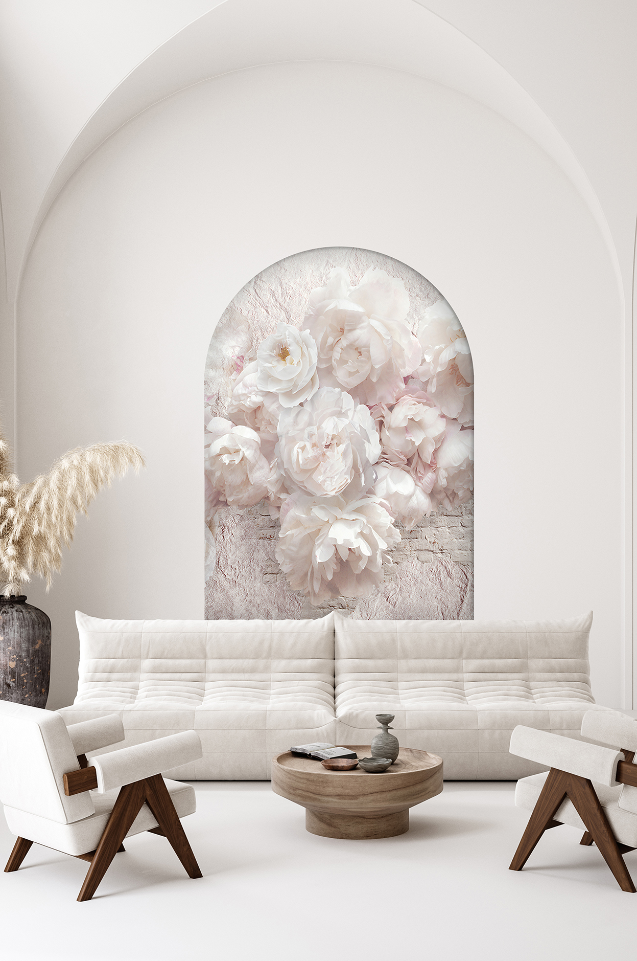 Beyaz Çiçekli Soyut Duvar Kağıdı - Görsel 2