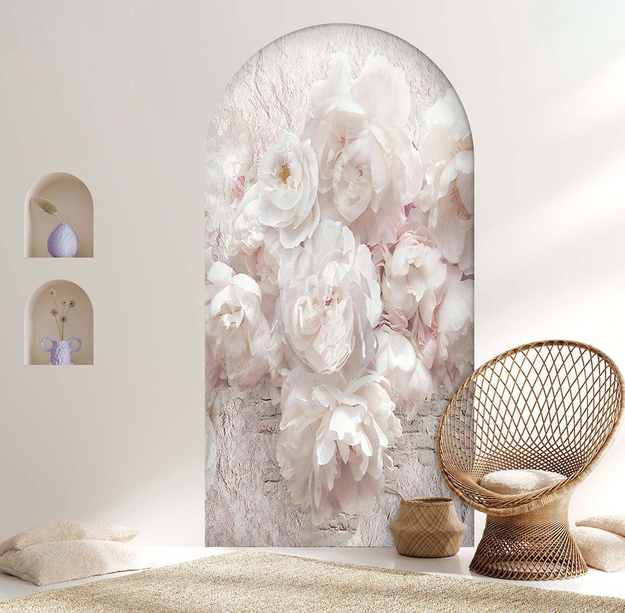Beyaz Çiçekli Soyut Duvar Kağıdı - Görsel 6