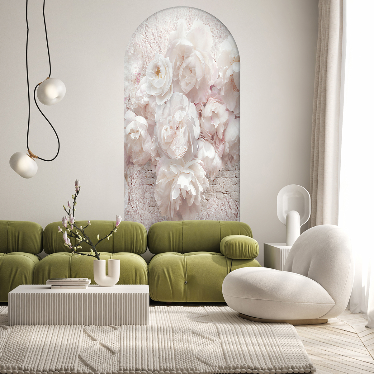 Beyaz Çiçekli Soyut Duvar Kağıdı - Görsel 4
