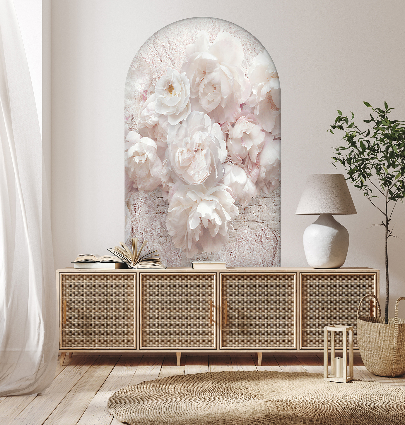 Beyaz Çiçekli Soyut Duvar Kağıdı