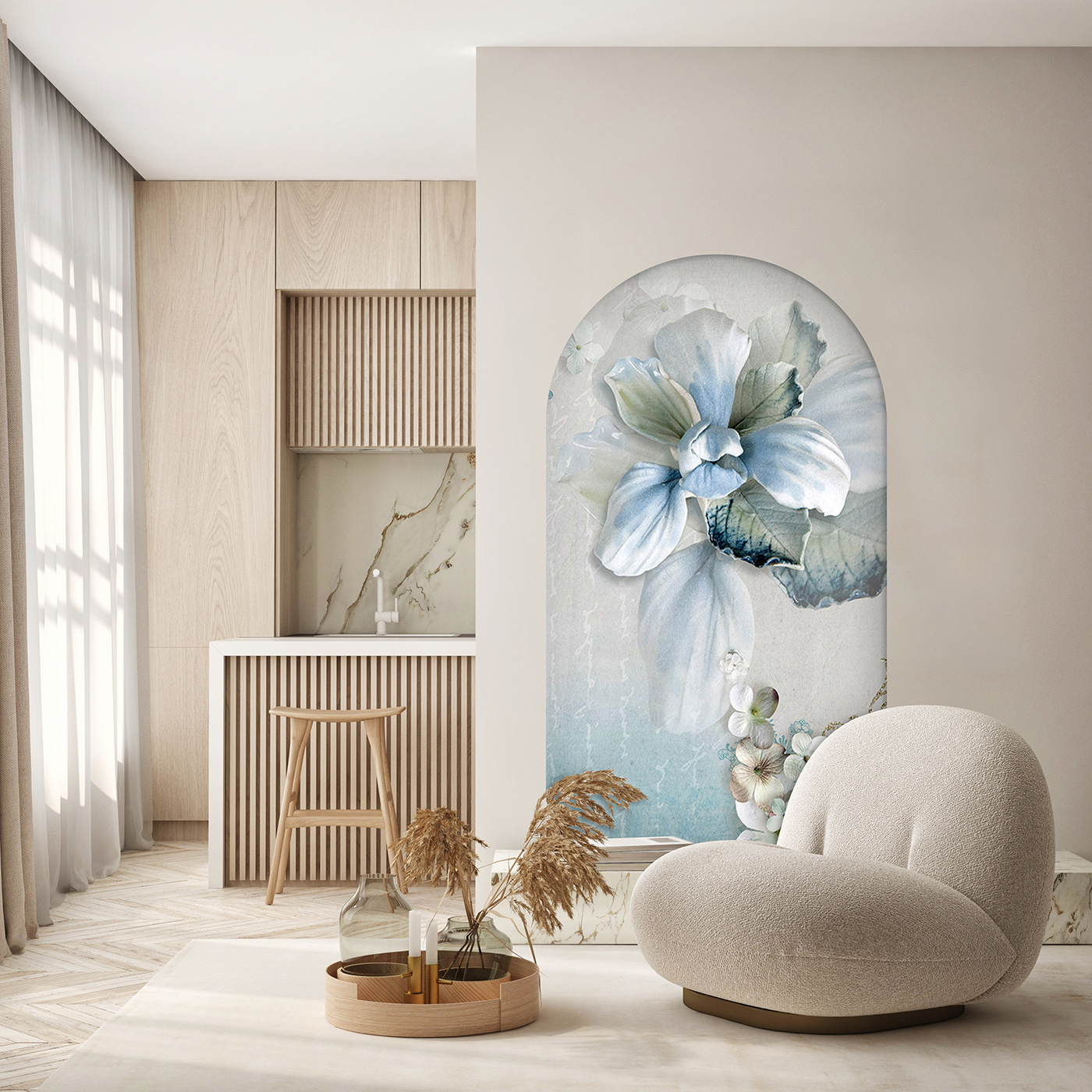 Modern Sanat Çiçek Desenli Duvar Kağıdı - Görsel 3