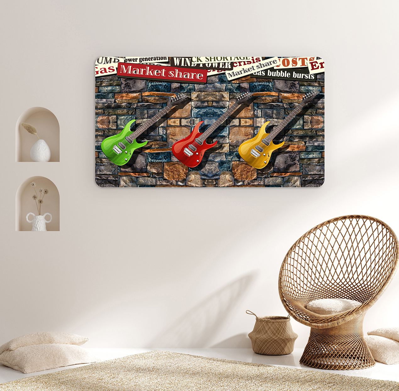 Renkli Gitarlar ve Müzik Temalı Duvar Kağıdı - Enerjik ve Modern Tasarım