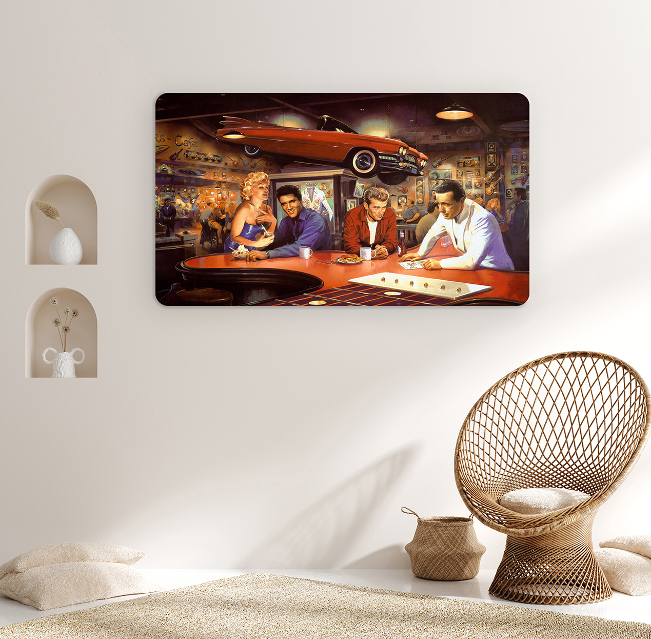 Retro Araba ve Kumar Masası Duvar Kağıdı - 80'ler Temalı Tasarım