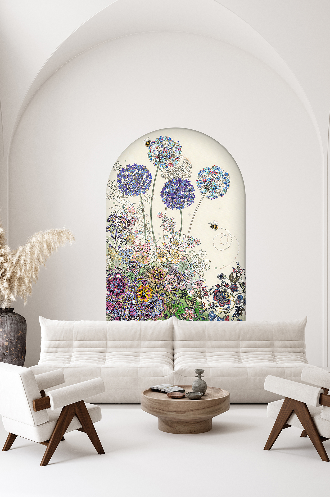 Renkli Çiçek Desenli Soyut Duvar Kağıdı - Modern Tasarım - Görsel 2