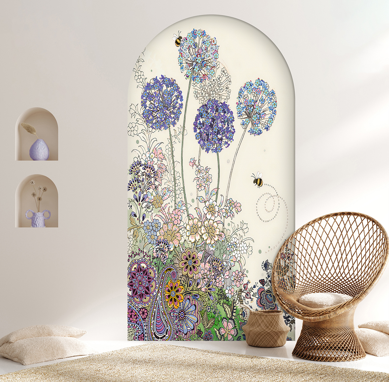 Renkli Çiçek Desenli Soyut Duvar Kağıdı - Modern Tasarım - Görsel 6