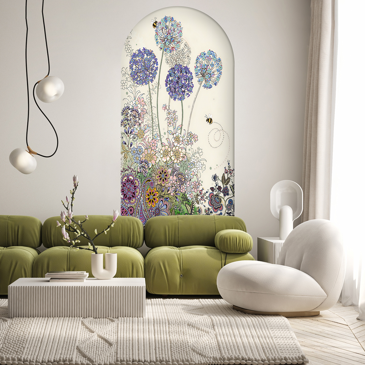 Renkli Çiçek Desenli Soyut Duvar Kağıdı - Modern Tasarım - Görsel 4