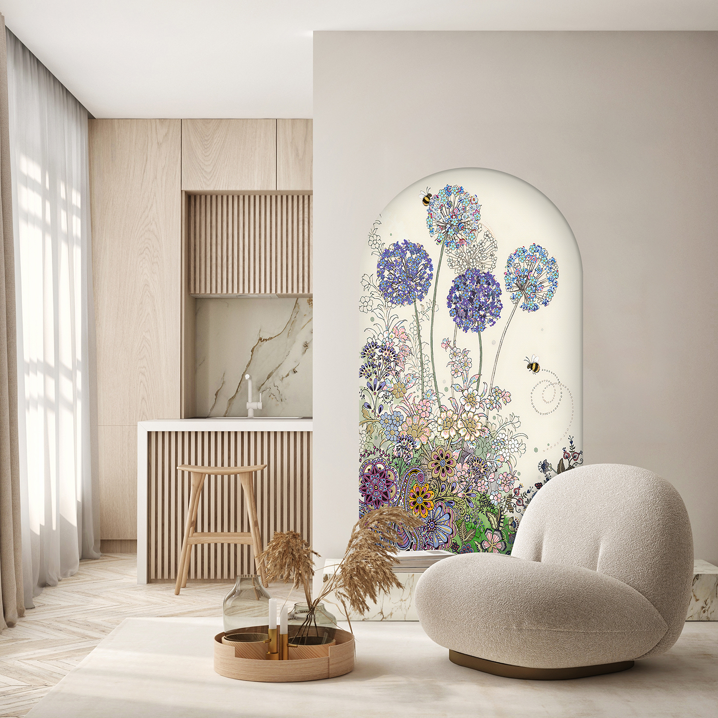 Renkli Çiçek Desenli Soyut Duvar Kağıdı - Modern Tasarım - Görsel 3