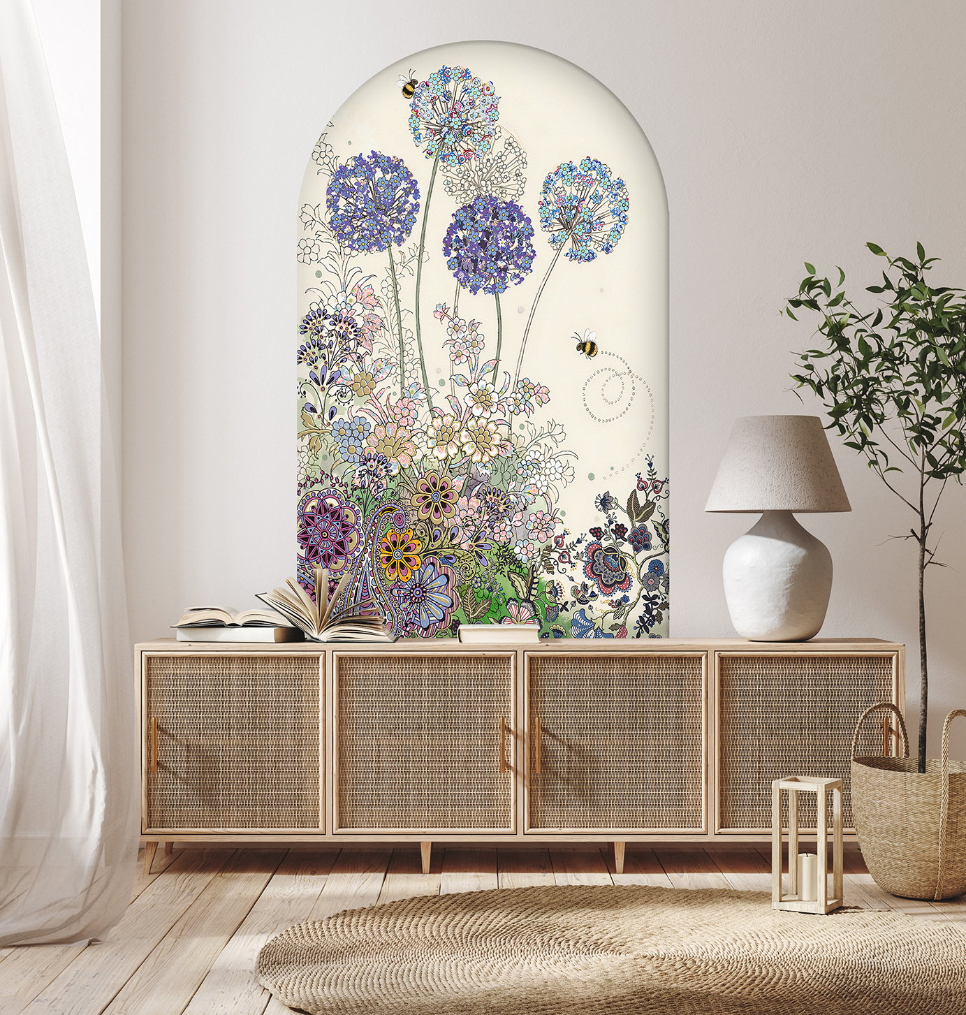 Renkli Çiçek Desenli Soyut Duvar Kağıdı - Modern Tasarım