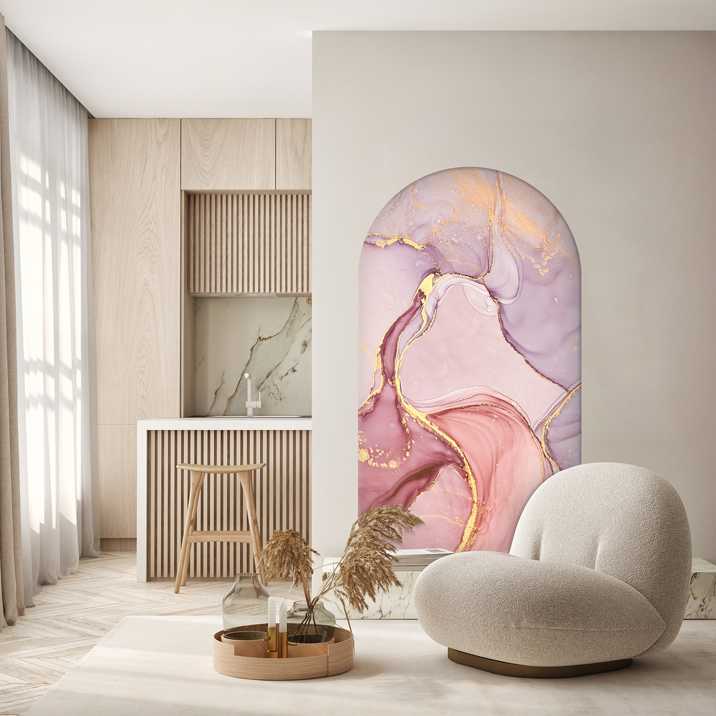Soy Yapıştır Duvar Kağıdı – Pembe Altın Desenli Modern Tasarım - Görsel 4